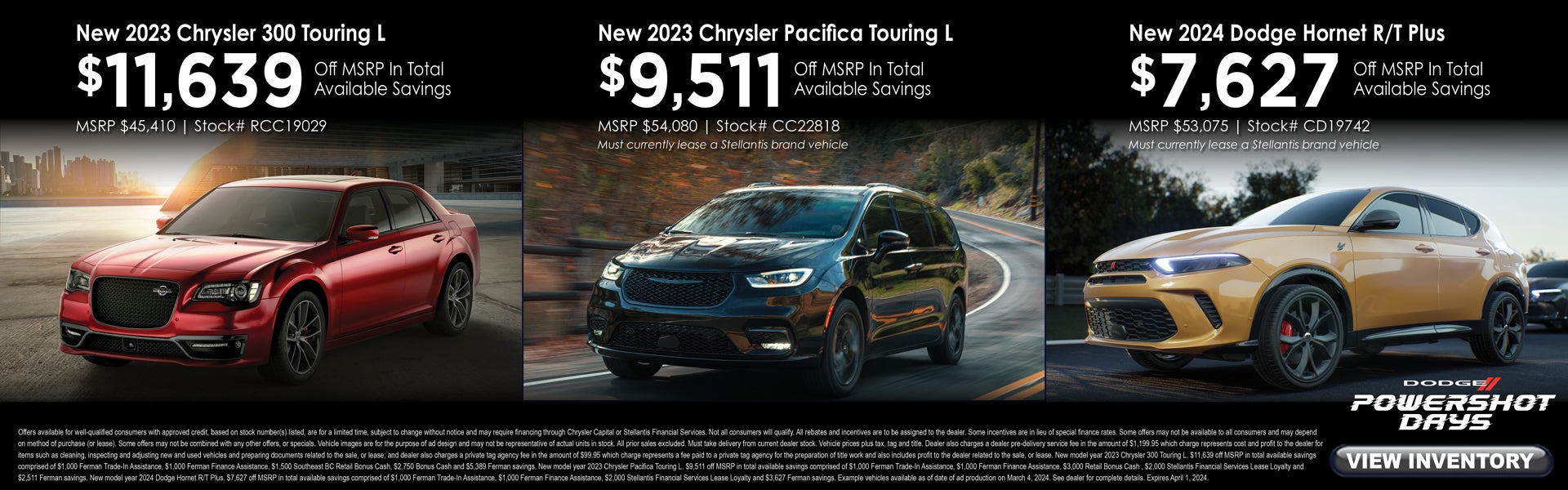 March Savings on New Chrysler 300, Pacifica and Dodge Hornet